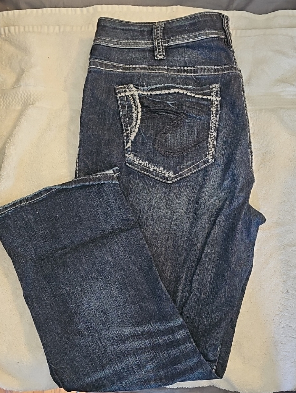 Dark Blue Women's Bootcut Jeans with Contrast Stitching